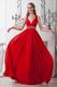 Fashion V-Neck Backless Floor Length Evening Dress In Red