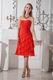 Scarlet Chiffon Layers Skirt Graduation Dress With Flowers