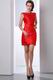 Scoop Beaded Neckline Cascade Skirt Scarlet Mini Prom Dress