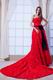 Top Design Scarlet Strapless Black Bow Military Prom Dress Cathedral Train