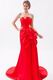 V-Shaped Strapless Court Train Scarlet Prom Dress For Sale