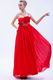 One Shoulder Rosette Decorate Scarlet Chiffon Prom Dress