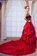 Strapless Lace Bodice Cathedral Train Dark Red Prom Ball Gown