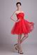 Beaded Strapless Knne Length Red Organza Short Celebrity Dress