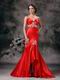 Cross Back Mermaid High-low Scarlet Prom Dress With Applique