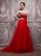 Long Skirt Red A-line Evening Dress Top Designer 2014