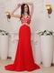 Red Sweetheart Brush Train Chiffon Pageant Dress Petite