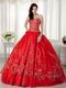 Scarlet Organza Skirt Princess Ball Gown With Embroidery