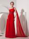 One Shoulder Watteau Dark Red Chiffon Celebrity Prom Dress