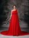 One Shoulder Dark Red Prom Dress With Hand Made Flowers