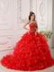 Strapless Layers Skirt Quinceanera Dress With Golden Embroidery