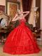 Strapless Scarlet Organza Layers Puffy Skirt Quinceanera Dress