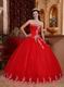 Appliqued Winter Red Strapless Quinceanera Dress Like A Princess