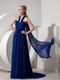 Halter Watteau Train Royal Blue 2014 Top Designer La Prom Dress