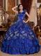 Royal Blue Sequin Decorate Quinceanera Dress With Lotus Leaves