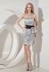 Grey Column Strapless Prom Mini Dress With Black Sashes