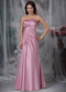 Strapless Rose Pink Prom Dress With Applique Emberllish Inexpensive