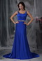 Straps Beaded Ribbon Fishtail Prom Dress In Royal Blue Inexpensive