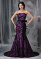 Purple Strapless Mermaid Petite Prom Gown With Black Lace Inexpensive