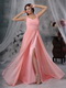 Watermelon Chiffon Pleat Prom Dress With Sexy High Split Inexpensive