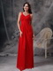 Straps Scarlet Red Chiffon Celebrity Dress Skirt With Split Inexpensive