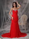 Trumpet Sweetheart Red Chiffon Prom Dress 2012 Style Discount Inexpensive