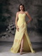 Yellow Chiffon Sweetheart Neck Long Prom Dresses With Split Inexpensive