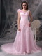 Baby Pink Princess V-neck Prom Dress With Applique Emberllish Inexpensive