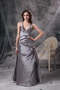 V-neck Floor-length Sliver Taffeta Long Prom Dress 2014 Inexpensive