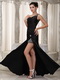 Black One Shoulder Neck Taffeta Prom Dress With Side Split Design Inexpensive