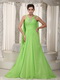 Spring Green V-neck Watteau Drapped Prom Dress Designer Your Own Inexpensive