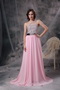 One Shoulder Baby Pink Chiffon Beaded Prom Party Dress Inexpensive