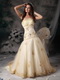 Champagne Strapless Organza Prom Dress With Golden Embroidery Inexpensive