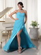 Aqua Blue High Side Slit Prom Party Dress By Top Designer Inexpensive