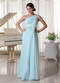 One Shoulder Chiffon Beaded Prom Dress For Custom Made Light Blue Inexpensive