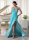 Beaded One Shoulder Turqupise Blue Side Split Dress For Prom Wear Inexpensive