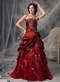 Wine Red Strapless Prom Dress With Embroidery Details Inexpensive