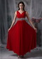 Top Seller Prom Dress With V-neck Wine Red Chiffon Skirt Inexpensive