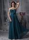 Peacock Blue Strapless Lady Wear Prom Chiffon Dress Inexpensive