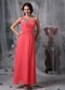 Coral Red Chiffon One Shoulder Skirt Dress For Prom Wear Inexpensive