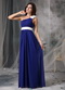 Royal Blue and White Rosette One Shoulder Chiffon Prom Dress Inexpensive