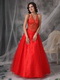 High Quality Low Price Red Halter Prom Dress With Beading Inexpensive