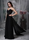 Watteau Train Design Black Chiffon Evening Dress Beaded Inexpensive