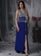 Halter Sequin Royal Blue Chiffon Prom Dress With Side Split Inexpensive