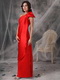 One Shoulder Elastic Woven Satin Long Prom Dress Scarlet Inexpensive