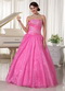 Hot Pink Long A-line Puffy Skirt Prom Dress With Embroidery Inexpensive