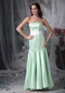 Mermaid Apple Green Prom Dress With White Belt and Bowknot Inexpensive