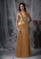 Halter Top Floor-length Prom Party Dress Golden Color Inexpensive