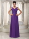 Purple Chiffon 2014 Prom Dress With Straps Floor-length Skirt Inexpensive