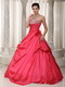 Coral Red Strapless A-line Long Puffy Dress For Prom Wear Inexpensive